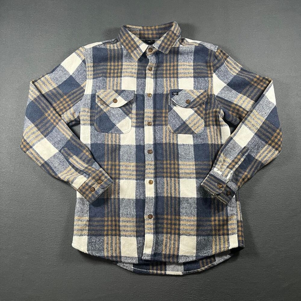 Sun Diego Flannel button up shirt white and brown and blue